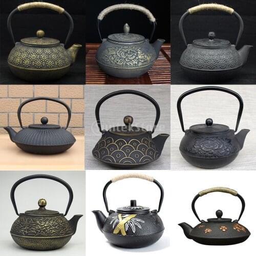 Durable Japanese Cast Iron Kettle Tetsubin Teapot Pine Bamboo Plum Cat