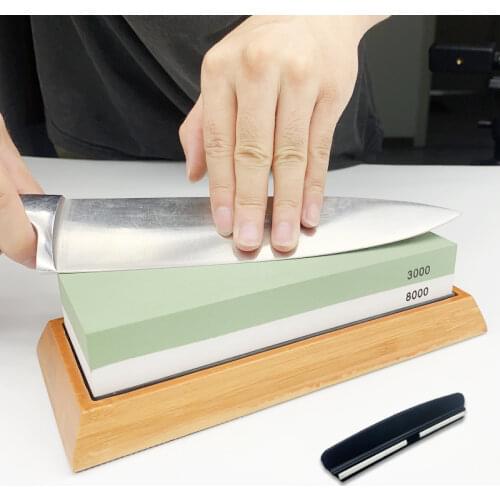 Professional Whetstone Knifes Sharpening Stone 2 Side Grit Waterstone Whetstone Knife Sharpener Non-Slip Bamboo Base Angle Guide