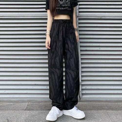 QWEEK Gothic Harajuku Black Tie Dye Wide Leg Pants Women Hip Hop Streetwear Jogging Sweatpants Baggy Oversized Loose Trousers