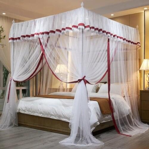 Luxury Princess Canopy Bed Curtains 4 Corner 3 Side Openings Post Bed Curtain Canopy Netting Mosquito Net Bedding No Bracket