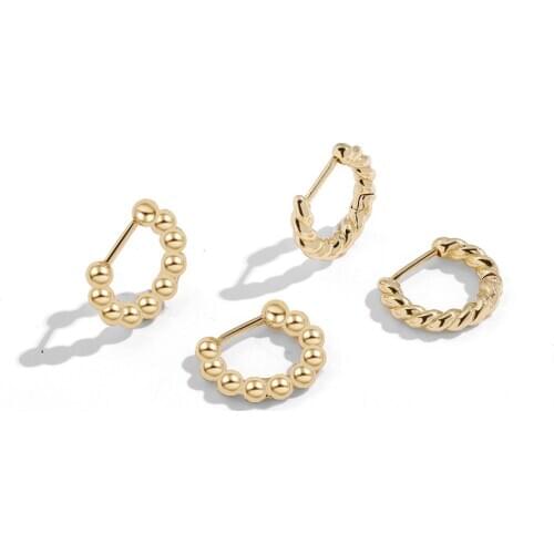Gold Color Small Beads Hoop Earrings for Women Minimalist Twisted Round Circle Huggies Tiny Hoops Ear Buckle Jewelry
