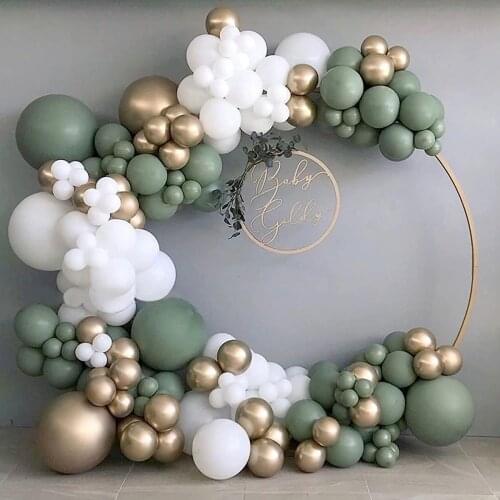 Sage Green Balloon Garland Arch Kit Matte White Chrome Gold Balloons Wedding Birthday Party Baby Shower Background Decoration