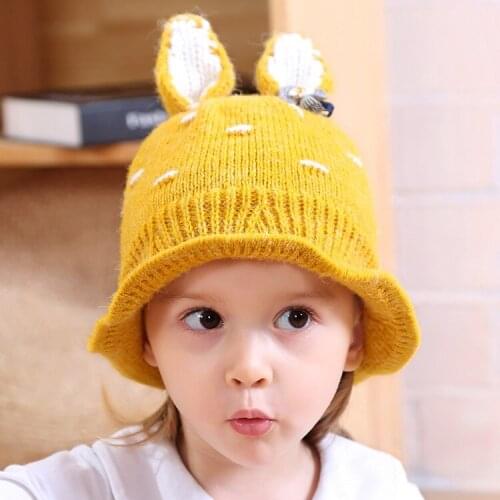 2-5 years old baby girl rabbit ears wool hat children kid solid color knit hat girls autumn and winter warm earmuffs cap 2MZ18