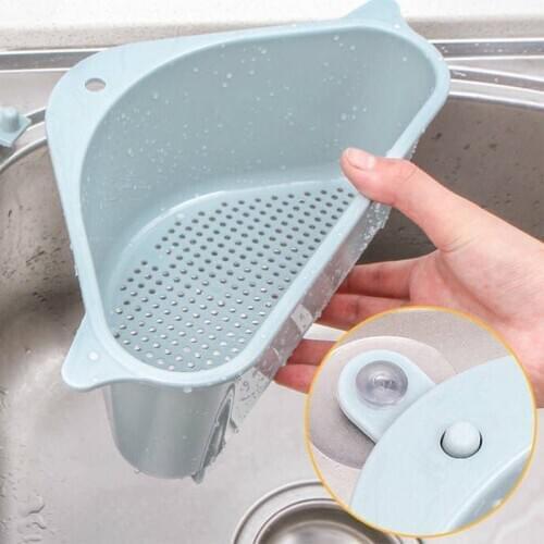 Drain Garbage Basket Pool Hanging Triangle Basket Kitchen Sink Peel Sponge Vegetable Box Basket Rag Storage Suction Cup