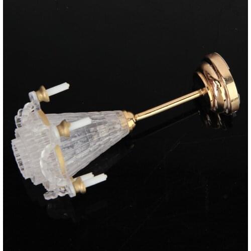 Modern Design Dollhouse Mini Transparent Chandelier LED Lamp with Battery, Doll House Decor Accessories