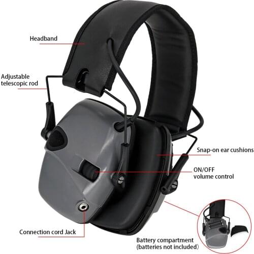 Tactical Electronic Shooting Hearing Protection Noise Protection Earmuffs Ear Protectors Noise Reduction Headphones Gray