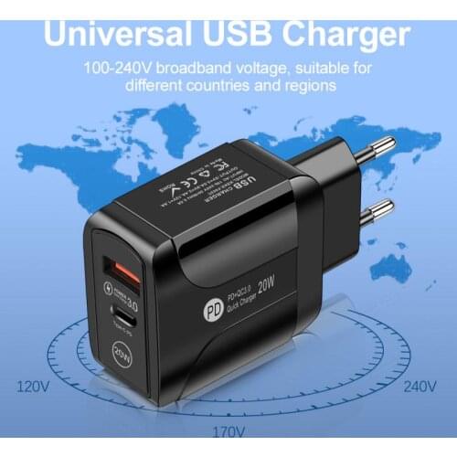1 PC PD20W+QC3.0 Fast Charging Charger For IPhone12 Dual Port Charger PD Travel Charger For IPhone12 Pro Max US/EU/UK