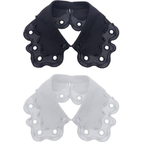 Ladies Detachable Blouse False Collar Hollow Out Imitation Pearl Beading Choker Necklace Decorative Shawl Half Shirt