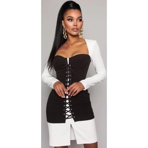 2020 New Winter Women Black Long Sleeve Bodycon Bandage Dress Sexy Strapless Lace Up Celebrity Evening Runway Party Dress