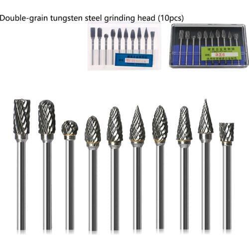 10pcs/set tungsten steel grinding head diamond accessories tungsten carbide burrs sets mini drill diamond burs material tungsten