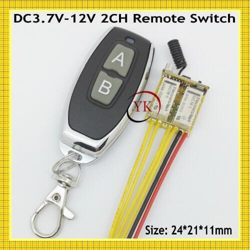 Mini 2CH Relay Remote Switch DC 3.7V 4.2V 4.5V 5V 6V 7.4V 9V 12V Small Wireless Switch NO COM NC Contact RF ASK RX TX Momentary