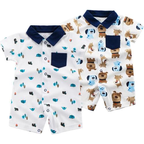 2021 Mini Car Summer Baby One-piece Baby Toddler Cotton Clothes One-piece Childrens Pajamas Cartoon Puppy Newborn Baby