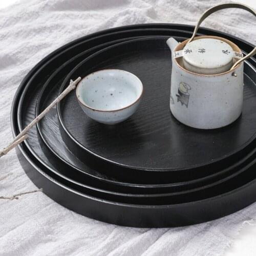 21/24/27/30cm Wood Tea Tray Round Shape Coffee Snack Food Meals Serving Tray for Kitchen Restaurant Party