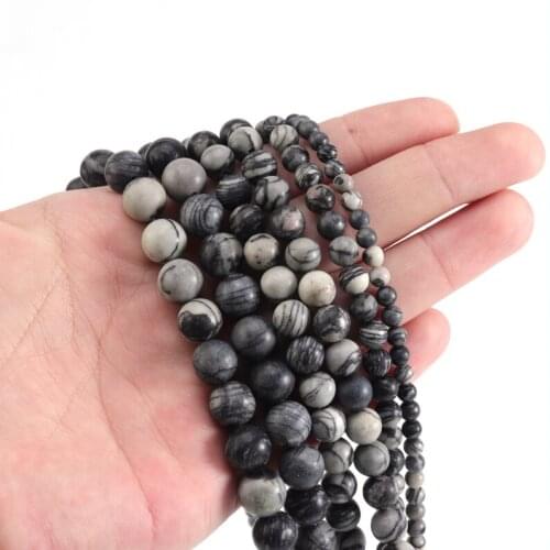 4/6/8/10/12mm 15inches Natural Black Network Stone Beads For Jewelry Making Round Loose Stone Diy Jewellery Bracelet Bead Balls