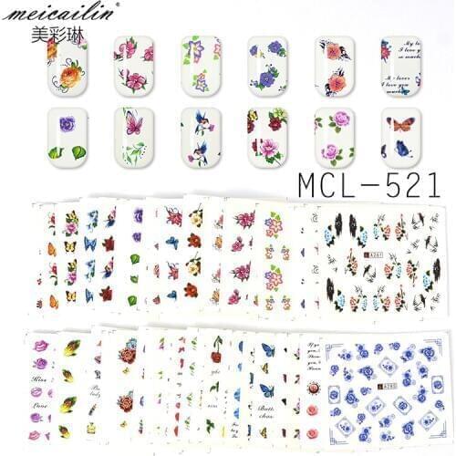 50 sheets/Pack Flower Feather Butterfly Series Nail Art Water Transfer Stickers Decals Watermark Slider For Beauty Nails Decor