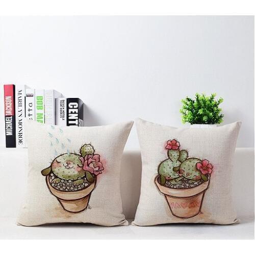 Free shipping/fresh cactus plant cotton pillowcases watercolor cushion for leaning on of 43 * 43 No Inner