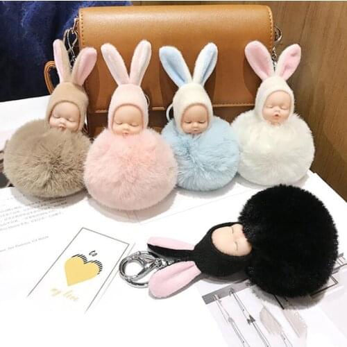 10pcs/lot Baby Shower Party Favors Giveaway Sleeping Baby Rabbit Ears Keychains Personalized Present For Wedding Souvenir