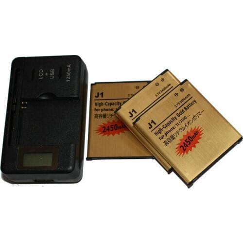 Ciszean 3x 2450mAh EB-BJ100CBE Gold Replacement Battery + LCD Charger For Samsung Galaxy J1 (2015) J100 J100F J100H J100FN J100M
