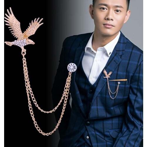 Korean Brooch 2021 Fashion Jewelry Gold Chain Tassel Crystal Owl Brooch Vintage Lapel Pin Metal Suit Brooches For Men Women