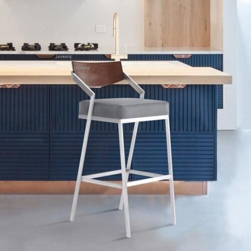 Leather Living Room Restaurant Kitchen High Bar Stool Nordic Hotel Lobby Dormitory Bar Chairs Cafe Apartment Backrest Bar Chair