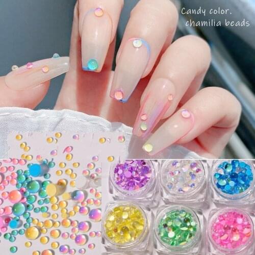 Round Glass Crystal 3D Nail Art Rhinestones Candy Color Mixed Size Beads DIY AB Flatback Acrylic Stones Nail Decorations Gems
