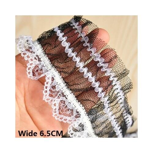 6.5CM Wide White Black 3d Lace Pleated Mesh Fabric Elastic Ruffle Trim Collar Applique Clothes Dress Guipure DIY Sewing Supplies