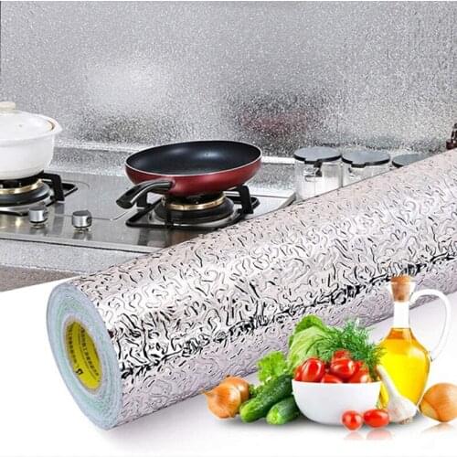 Kitchen Wallpaper, 3M/5M/10M Adhesive Wallpaper Sticker Aluminum Foil Waterproof Oil-Proof Adhesive Paper for Furniture 2020 New