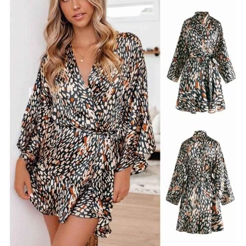 2021 Summer Leopard Printed kimono cardigan Womens Kimono Nightgown Robe Cover Up Sleepwear Satin Silky Nightgown Bathrobe