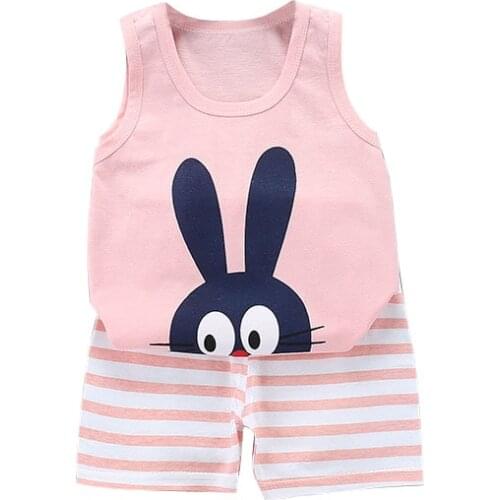 Summer Kids T Shirts 100%Cotton Boys Girls Baby Cartoon Printed Sleeveless Vests Clothes For 1-7 Years Children Clothing Gift