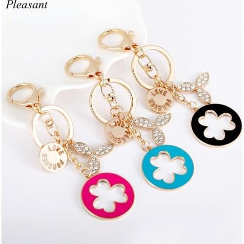 Fashion New Dripping Oil Crystal Clover Keychain Metal Pendant Exquisite Bag Keychain Gift Wholesale