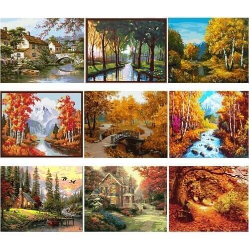 Paintmake Tree Landscape DIY Paint By Numbers Oil Painting On Canvas Maple leaf for Home Room decor Wall Art Picture