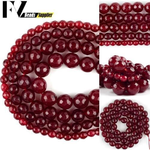 Natural Dark Red Faceted Chalcedony Stone Beads Round Loose Spacer Beads For Jewelry Making Diy Bracelet Charm 4 6 8 10 12mm 15