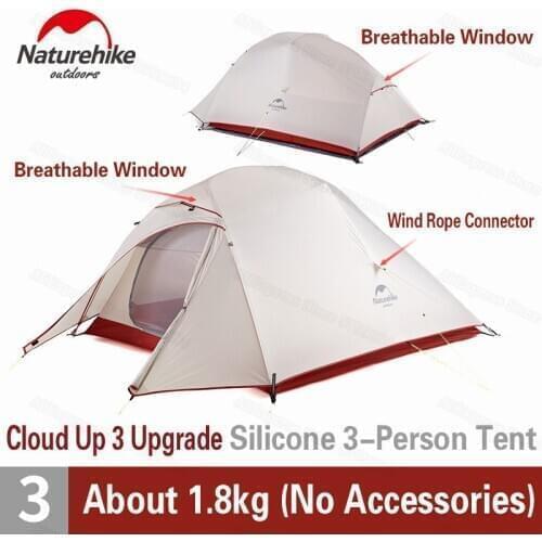 Naturehike Upgrade Cloud Up 3 Camping Tent 3 Person Portable Outdoor Travel Ultralight Hiking Tent 20D/210T Rainproof Breathable
