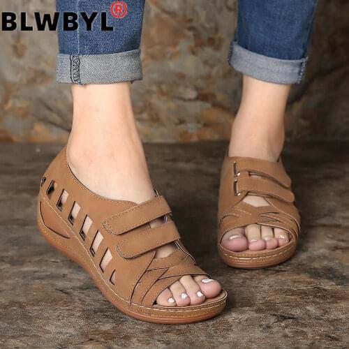 2020 New Retro Women Sandals Lostisy Large Size Women Cross Belt BreathableSandals Ankle-Wrap Sandalia Feminina HOT