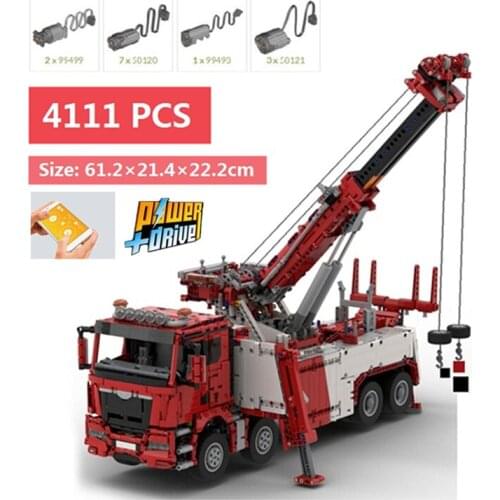 New 4111pcs Lepinns Buildmoc Road Rescue Truck Crane Remote Control Assembly DIY Bricks Moc Building Blocks Toys for Kids Gifts