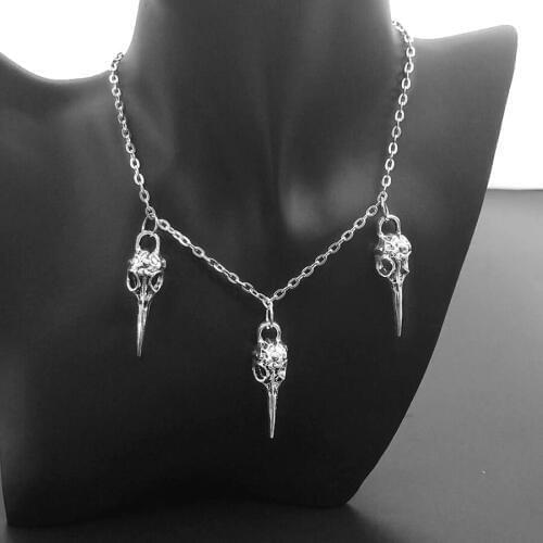 3D Raven Skull Necklace metal Raven Magpie Crow Poe Gothic Gift,Halloween Raven Skull Necklace,Goth Bird Skull Jewelry
