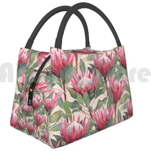 Portable Insulation Bag Painted King Proteas On Cream 2448 Protea King Proteas Floral Flower Pattern Painted