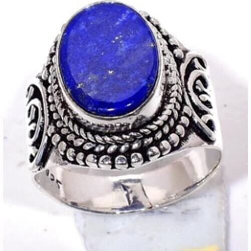 Genuine Lapis Lazuli Ring Silver Overlay over Copper Nature stone Hand made Women Jewelry Gift