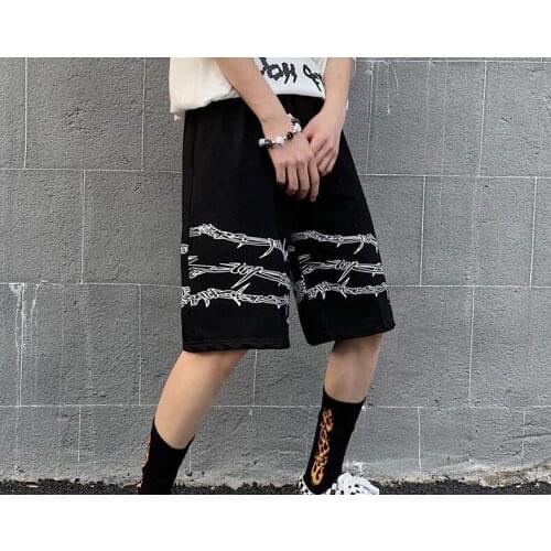 Harajuku streetwear iron chain pattern jogger shorts women men Summer loose elastic waist Hip hop skateboard shorts