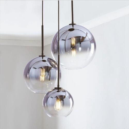 Modern Simple Pendant Light Silver Gold Glass Ball Hanging Lamp LED lustre Hanglamp Kitchen Fixture Dining Living Room Luminaire