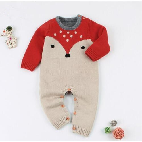 Knitted Baby Clothes Spring Newborn Baby Rompers Cotton Infant Girl Boy Romper Fox Print Long Sleeve Toddler Jumpsuit Overall