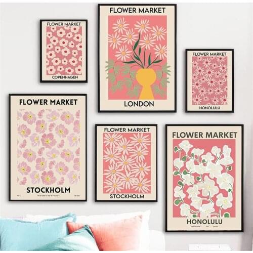 Vintage Abstract Flower Market Leaf Vase Wall Art Canvas Painting Nordic Posters And Prints Wall Pictures For Living Room Decor