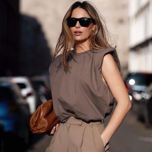 Womens Blouse Summer Sleeveless Tops Female O Neck Cotton Blouses Shirt Ladies Shoulder Pad Solid Chic Casual Women Shirts