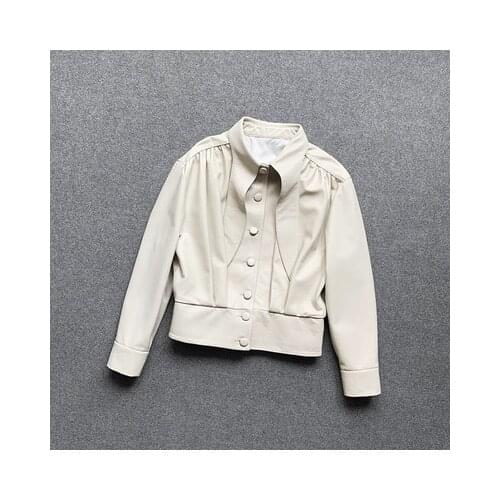 2020 Women Spring Genuine Real Sheep Leather Jacket E33