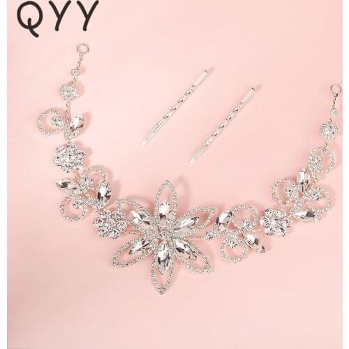 QYY Rhinestone Headbands for Women Hair Accessories Silver Color Bridal Wedding Hairband Bride Headpiece Party Hair Jewelry Gift
