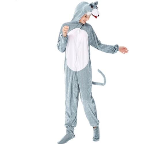 Animal furry Jumpsuit Pajamas Costume Halloween Animal Cosplay Big Gray Wolf Stage Performance Costume