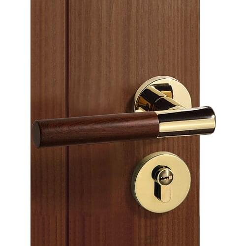 1set Door Lock Antique Wood Pattern Interior Living Room/Bedroom Black door Handle Lock Doors