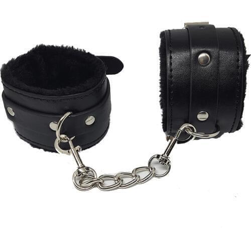 1 pair Couples Games sex Restraints Bondage cuffs Black plush PU Leather handcuffs toys for couples slave Erotic shop