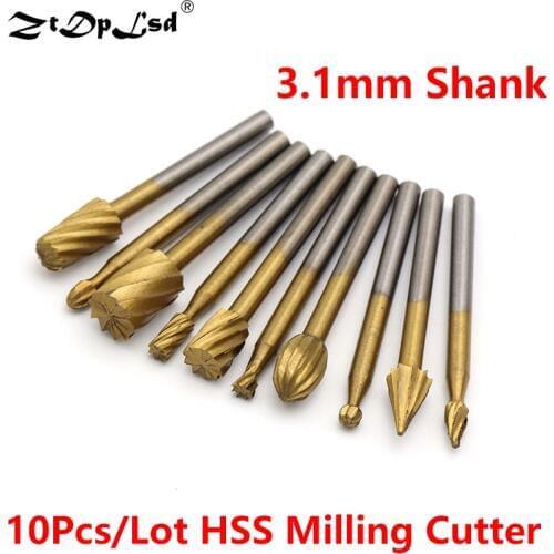 10PCS 3.1MM Shank HSS Woodworking Milling Cutter Routing Router Bits Craving Knife For Rotary Engraving Machine Tools