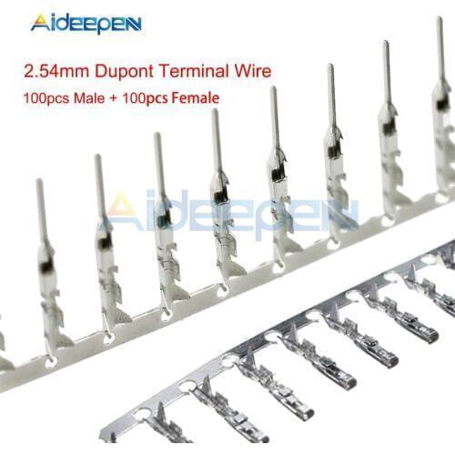 100pcs male + 100pcs Female 2.54mm Dupont Reed Dupont Jumper Wire 2.54 Dupont languette Connector Terminal Pins Crimp